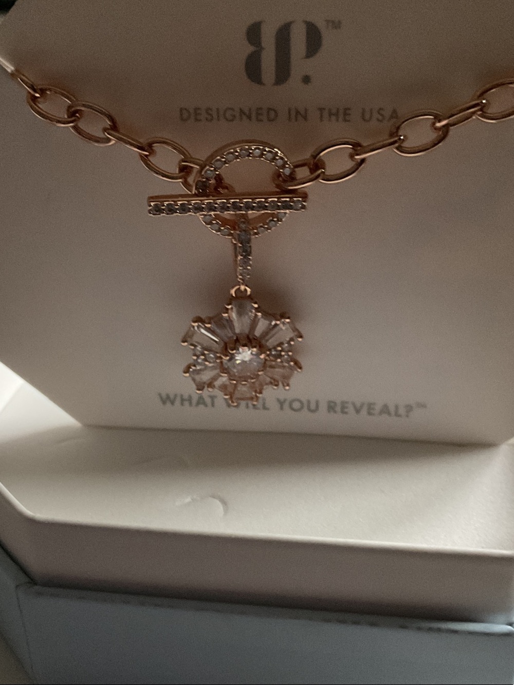 bp Rose Gold Flower Pendant Necklace with Crystal Accents